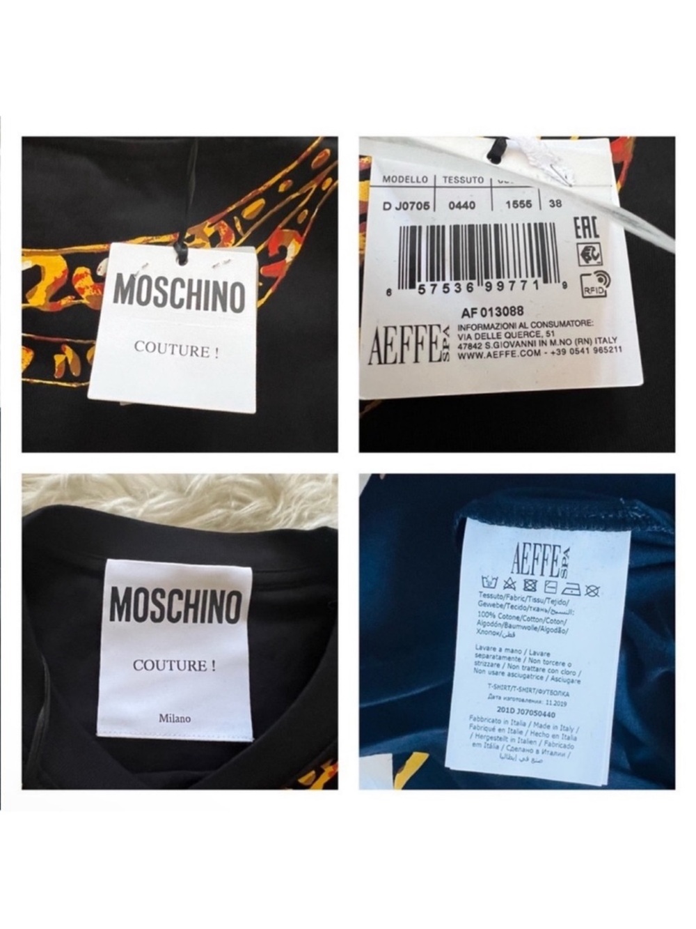 New! Moschino Couture Chain Print Graphic T-Shirt Black Gold Statement Tee - Picture 9 of 9